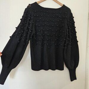 Lilly Pulitzer Neuve Black Puffy Sleeves Sweater casual knotted dolman long slv